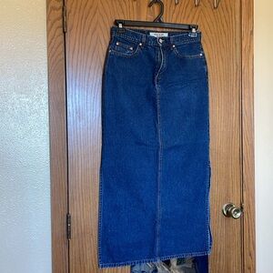 Vintage Paris Blues Denim Skirt, Sz 5, Maxi Length, Side slits